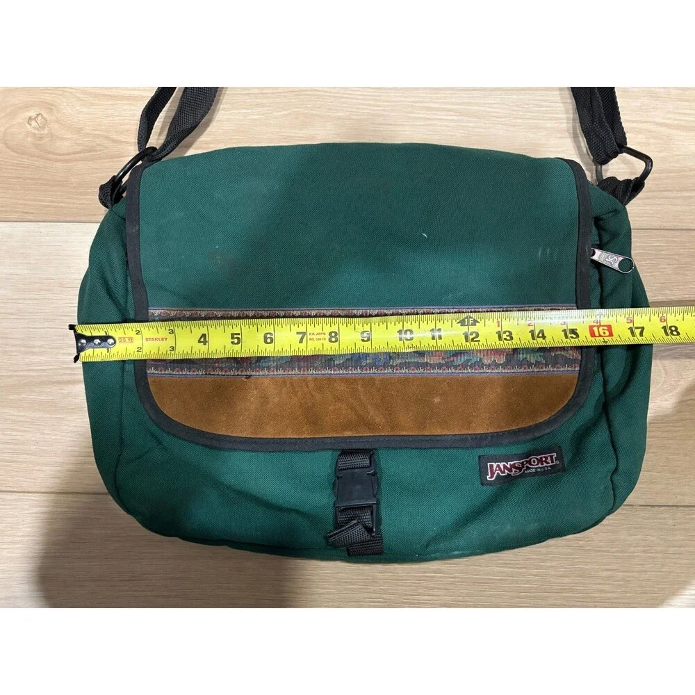 Jansport Messenger Bag Cross Body Floral Leather Green Made in USA 2 Pocket